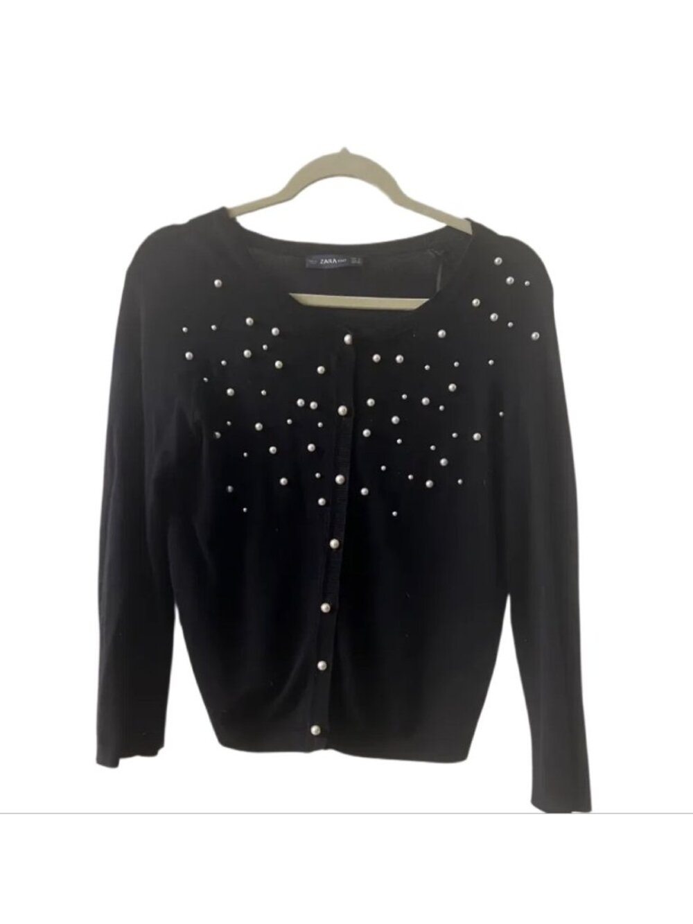 ZARA Knit Black Pearl Embellished Cardigan S